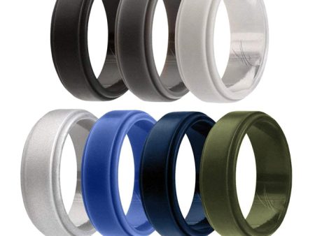 ROQ Silicone Wedding Ring - Step Edge Style Set by ROQ for Men - 7 x 8 mm Black, Grey, Light Grey, Silver, Blue, Navy Blue, Olive Green Online now