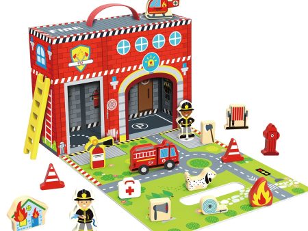 Tooky Toy Co Fire Station Box  30x10x22cm For Discount