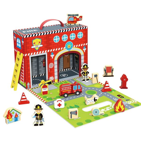 Tooky Toy Co Fire Station Box  30x10x22cm For Discount