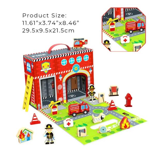 Tooky Toy Co Fire Station Box  30x10x22cm For Discount