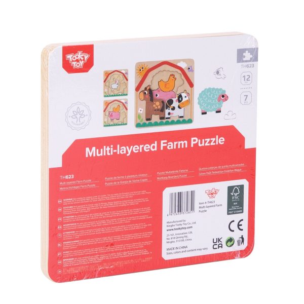 Tooky Toy Co Multi-layered Farm Puzzle  17x17x2cm Online now