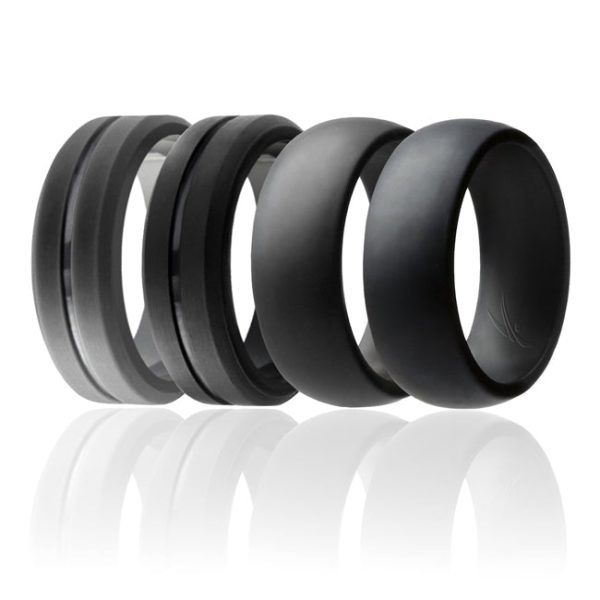 ROQ Silicone Wedding Ring - Engraved Middle Line and Dome Style Set by ROQ for Men - 4 x 15 mm 2-Black, 2-Grey Online Sale