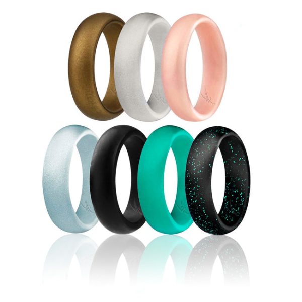 ROQ Silicone Wedding Ring - Dome Style Set by ROQ for Women - 7 x 9 mm Bronze, Ivory White, Rose Gold, Silver, Black, Turquoise, Black with Glitter Turquoise Online Hot Sale