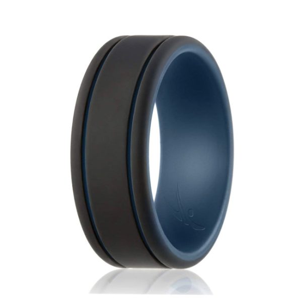 ROQ Silicone Wedding Ring - Duo Collection 2 Thin Lines - Blue-Black by ROQ for Men - 7 mm Ring Online Hot Sale