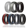 ROQ Silicone Wedding Ring - Dome Style with Middle Line Set by ROQ for Men - 7 x 7 mm Light Grey, Platinum, Black, Black with Thin Red Line, Black with Thin Blue Line, Grey with Black Line, Black with Grey Line Supply