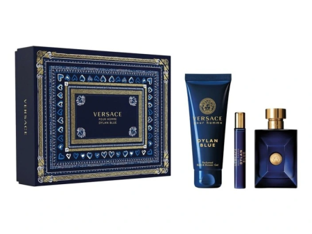 Versace Dylan Blue by Versace for Men - 3 Pc Gift Set 3.4oz EDT Spray, 0.3oz EDT Spray, 5.0oz Bath and Shower Gel Online Hot Sale