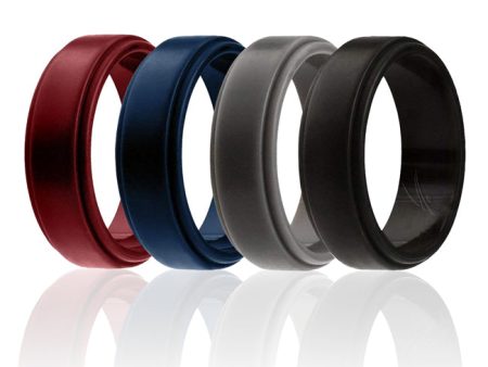 ROQ Silicone Wedding Ring - Step Edge Style Set by ROQ for Men - 4 x 7 mm Bordeaux, Black, Grey, Blue For Sale