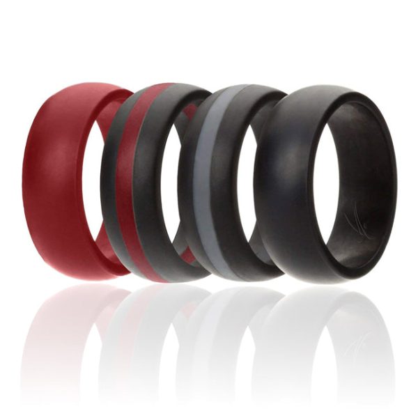 ROQ Silicone Wedding Ring - Dome Style with Middle Line Set by ROQ for Men - 4 x 10 mm Red, Black, Grey Supply