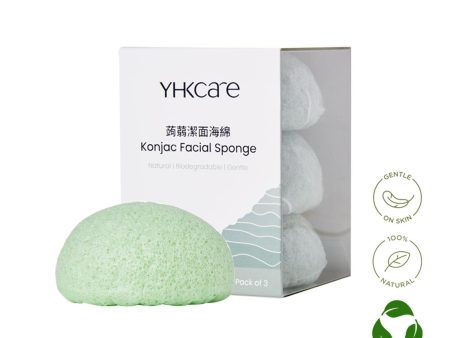 YHKCARE Konjac Sponge (French green clay) Trio pack  3pcs Hot on Sale