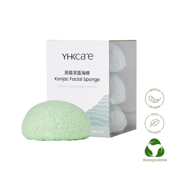 YHKCARE Konjac Sponge (French green clay) Trio pack  3pcs Hot on Sale