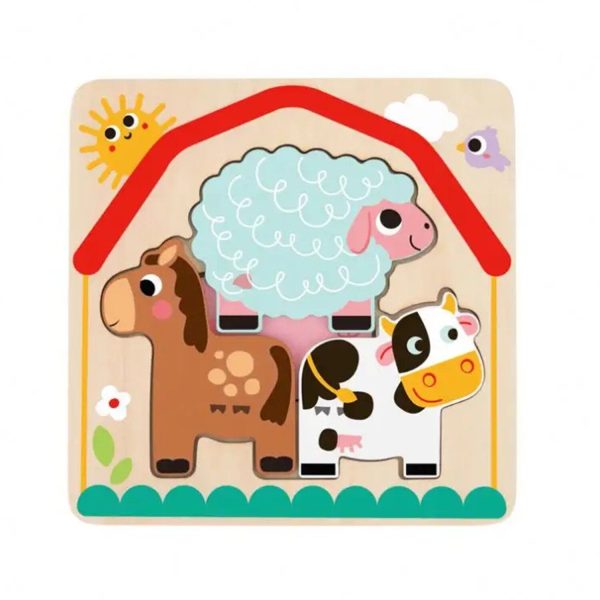 Tooky Toy Co Multi-layered Farm Puzzle  17x17x2cm Online now