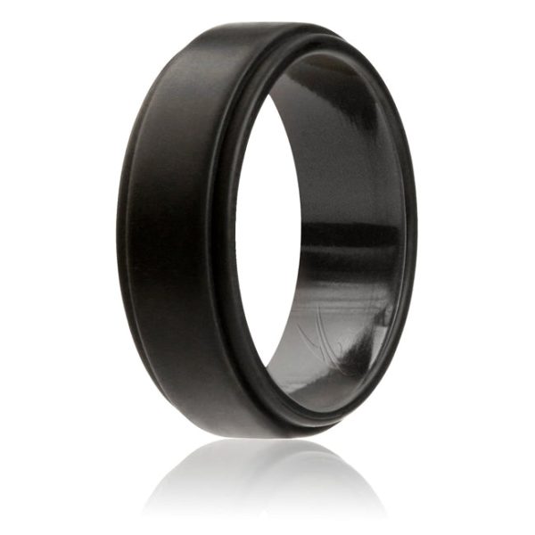 ROQ Silicone Wedding Ring - Step Edge Style - Black by ROQ for Men - 9 mm Ring on Sale