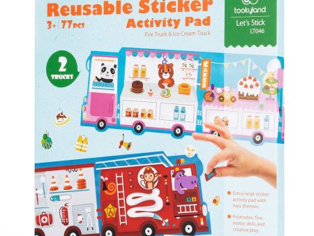 Tookyland  Reusable Stickers Activity Pad - Fire Truck & Ice Cream Truck   24x2x23cm For Cheap