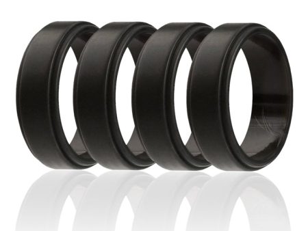 ROQ Silicone Wedding Ring - Step Edge Style - Black by ROQ for Men - 4 x 11 mm Ring on Sale