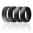 ROQ Silicone Wedding Ring - Engraved Middle Line and Dome Style Set by ROQ for Men - 4 x 7 mm 2-Black, 2-Grey Cheap